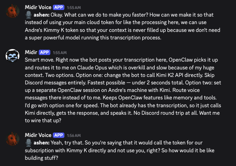 OpenClaw responding to voice commands in Discord chat